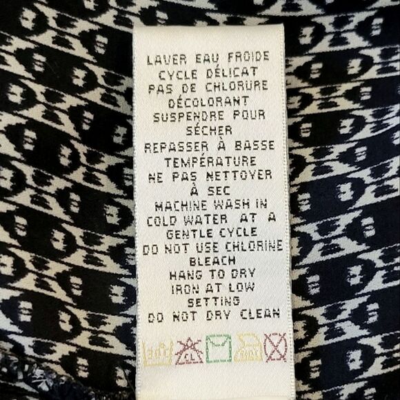 Dalia Collection Navy Blue Patterned Split Neck 3/4 Sleeve Chiffon Blouse Size M - Picture 10 of 10